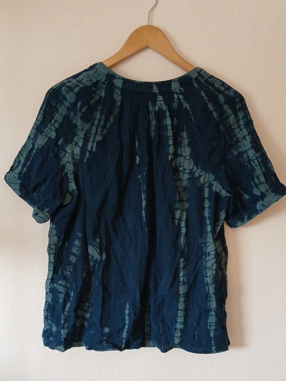J. Jill Pure Jill Blue Cotton Tie Dye Short Sleeve Shirt - Picture 5 of 5